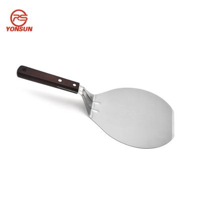 China Stainless Steel Pizza Cake Pastry Turner Spatula Lifter Peel Shovel Transfer Tray Paddle With Wood Handle for sale