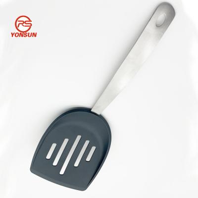 China Durable Heat Resistant Slotted Nylon Kitchen Utensil Turner With Stainless Steel Handle Spatula Shovel Food Grade Cooking Instrument for sale