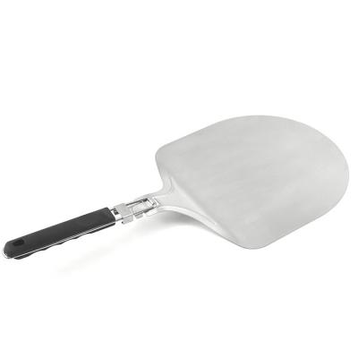 China 12 Inch Stainless Steel Pizza Cake Pastry Spatula Skin Shovel Transfer Tray Paddle With TPR Workable Foldable Handle for sale