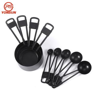 China Durable Coating 9PCS Black Stainless Steel Non-Stick Measuring Cups Spoons Set Cooking Tools Baking Tools Amazon Bakeware Kitchen Tools for sale