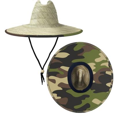 China Wholesale Image Beach Sun Straw Hat Panama Straw Hat Lifeguard For Men And Women Straw Beach Hats With Print Underbrim for sale