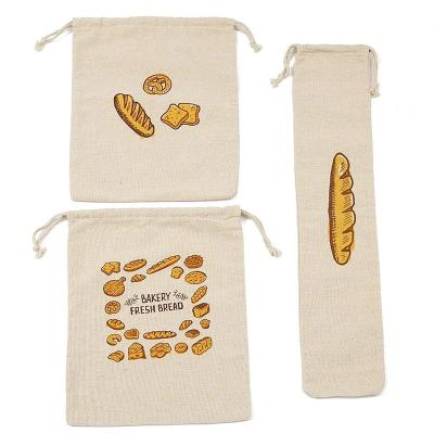 China Disposable cheap durable cotton drawstring bread canvas bag for baguette food bread for sale