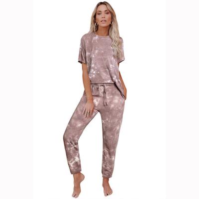 China 2021 QUICK DRY Female Tie Dye Fitness Women Pajamas Two Piece Long Pants Sets Home Clothes Summer Fashion Casual Set for sale