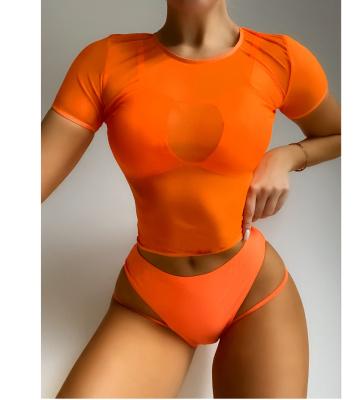 China Breathable Orange Bikini Sets New Lady Split Swimsuit Swimwear Mesh Bikini Three-Piece Swimsuit 2021 for sale