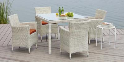 China White Outdoor Rattan Dining Set / Indoor Cafe Furniture With Small Stool for sale