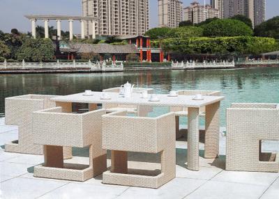 China Beige 6 Seater Rattan Garden Furniture , Rattan Indoor Dining Table And Chairs for sale