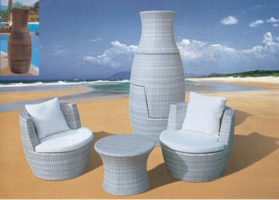 China White Stackable Rattan Furniture Coffee Table And Chair Stacked Into Flower Pot for sale