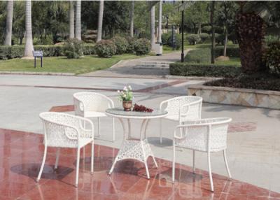 China Wheatherproof White Garden Rattan Dining Table And 4 Chairs With Handrail for sale