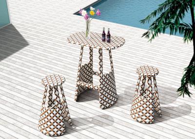 China Dark Brown Lattice Pe Rattan Bar Set With 2 Stools , Waterproof for sale