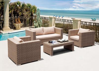 China Light Brown Villa PE Rattan Sofa Set Outdoor Living Room Furniture for sale