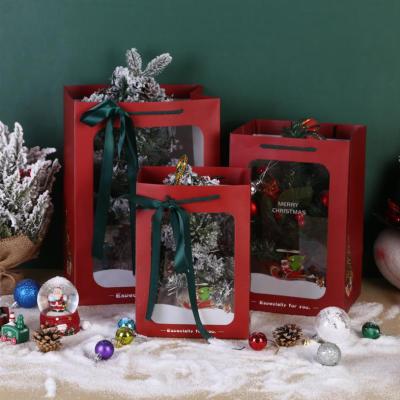 China Recyclable Clear Window Christmas Candy Apple Packaging Box Paper Christmas Gift Bags For Storage for sale