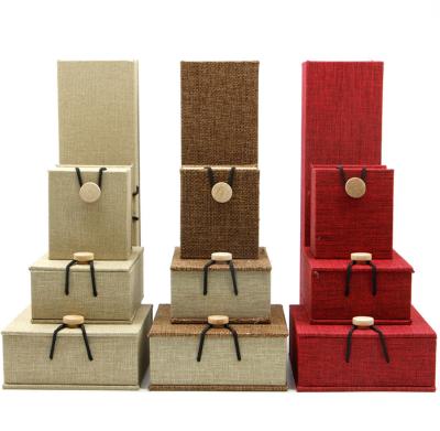 China OEM Canvas Ring Necklac Bracelet Jewelry Packaging Gift Boxes Custom Made Eco-friendly High-grade Buckle Wooden Jewelry Boxes With Logo for sale