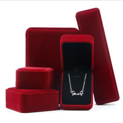 China Jewelry Boxes Jewelry Packaging Boxes Red Rose Logo Double Ring Necklace Gift Box Luxury Custom Velvet Engagement Wholesale Trendy Wedding for sale