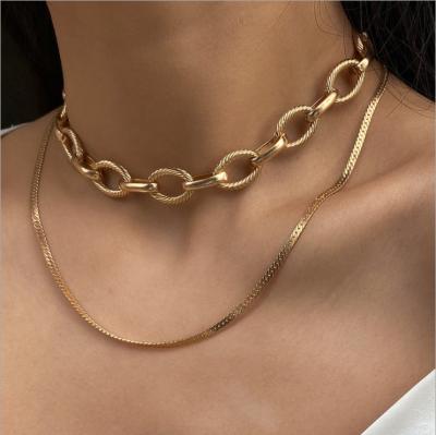 China TRENDY Retro Flat Snake Multilayer Necklace For Women Geometric Pendant Necklace for sale