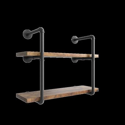 China Wall Mount (Other) Adjustable Pipe Shelf Wooden Bathroom Shelf With Towel Rack Towel Rack With Industrial Black Metal for sale