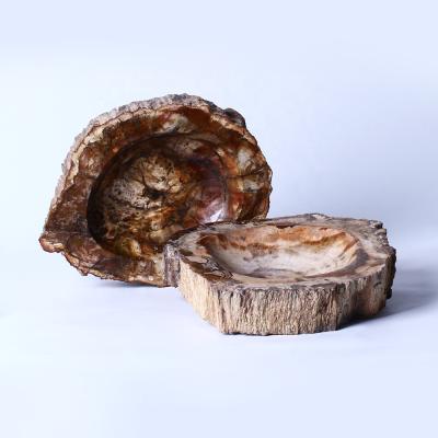 China Large Size Europe Healing Bowl Wholesale Natural Woodstone Hand Made Craft Petrified Wooden Bowl For Home Decoration for sale