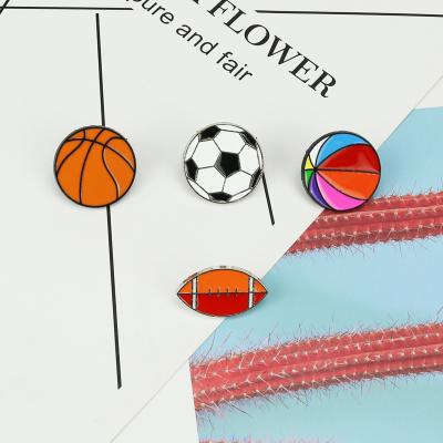 China Hot-selling sporting goods brooch, basketball souvenir corsage, rugby bag collar cloth decoration party wedding drip oil soccer pin for sale