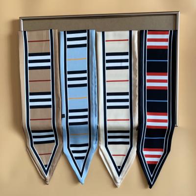 China Wild thin square striped suit tie flutter scarf of small decorative long narrow thin silk women's scarf for sale