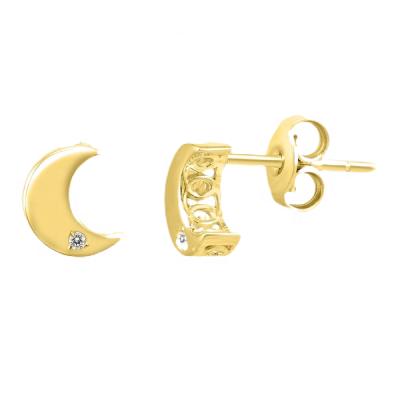 China Fashion Simple Romantic Diamond Accent Moon Stud Earrings 14K Yellow Gold Earrings for sale