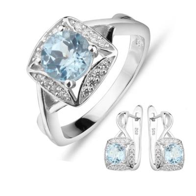 China Beautiful CLASSIC wedding jewelry set around cut aquamarine 925 Sterling Silver Jewelry Set for sale