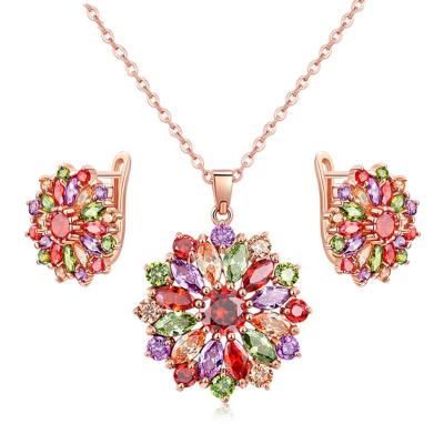 China Colorful Zircon 925 Sterling Silver Jewelry Flower Set of CLASSIC Elegant Design Jewelry for sale