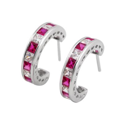 China Simple Romantic Princess Cut Ruby And White Topaz Wholesale 925 Sterling Silver Style Earrings for sale