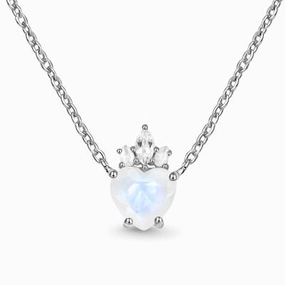 China Romantic Heart Shape Moonstone 925 Sterling Silver Necklace Jewelry For Engagement for sale