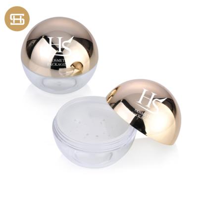 China Other 30g Ball Shaped Metallic Plastic Empty Loose Powder Makeup Gold Base Case Mineral Container With Sifter for sale