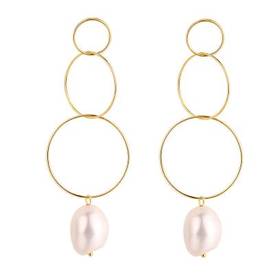 China Vintage Newest Design Trendy Gold Plated 925 Sterling Silver Dangling Beads Big Circle Earrings for sale