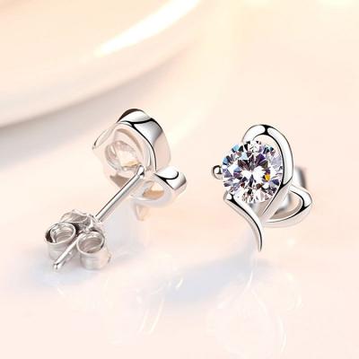 China Trendy 2020 Fashion Jewelry Trend Heart 925 Sterling Silver Zircon Stud Earrings for sale