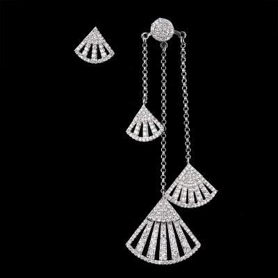 China Zircon Fan Asymmetric Tassel Big Bold Silver Plated Boho Earrings Zircon Dangle Earring Stud Earrings for sale