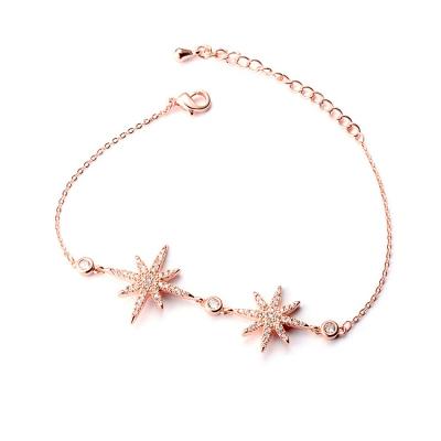 China Copper Gold Plated Crystal Binary Star Adjustable Shiny Bangle Bracelet For Women for sale