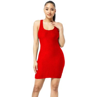 China Breathable Solid Color Waffle Hip Women Dresses Sexy Dress For Women for sale