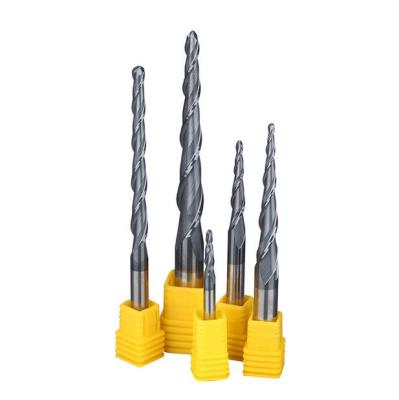 China hrc45/50/55/60 tools process carbide cnc ball nose 2 flutes cnc taper taper hard alloy end mill for sale