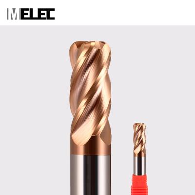 China CNC process MELEC TiCN / tin coated 12R0.5*30*D12*75mm hrc58 4 flutes combined carbide corner radius solid milling cutter for sale