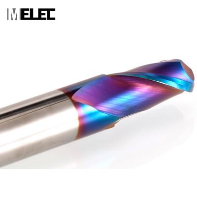 China CNC Process MELEC Tungsten Carbide Alloy HRC55 2 Blades Ball Nose Milling Cutter With AlCrN Colored Nano Coating for sale