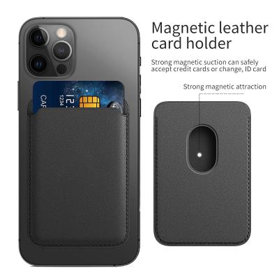 China Custom Leather Magnetic Card Holder PU RFID ID Card Phone For Iphone Mag Safe Smart for sale