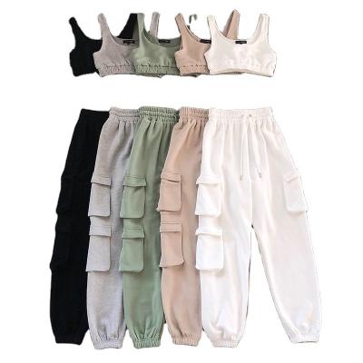 China Anti-pilling Europe America Sleeveless Pants 2 Piece Set Spring Women Solid Color Tops And Pants Two Piece Sets for sale