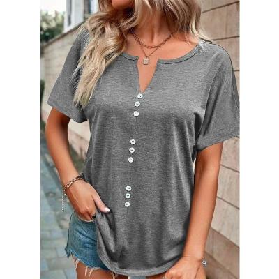 China Wholesale Irregular Solid Button Anti-pilling Short Sleeve Loose Plus Size T-shirt Comfortable Cotton Casual T-shirt for sale