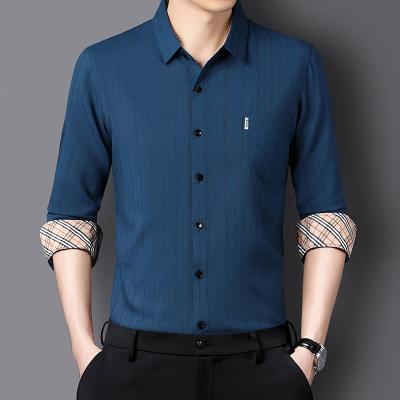 China Autumn Anti-Shrink Men's Spring Long Sleeve Shirt Logo Business Cotton Linen Shirt Custom Made For Mens Dad for sale