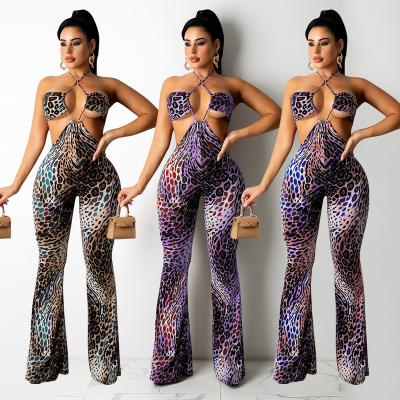 China Anti-pilling New Women's Sexy Hollow Hanging Neck One-Piece Pants Bell Bottoms for sale