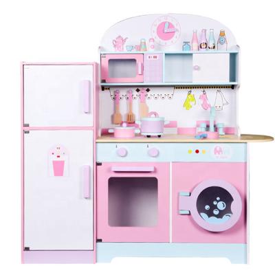 China Wooden Cooking Toy With Fridge For Kids Play Kitchen Toys for sale