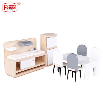 China Wooden Miniature Furniture Doll House Accessories Kitchen Counter Set 1/6 Scale Doll Furniture for sale