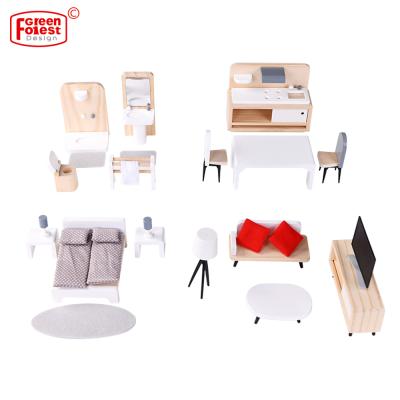 China Modern Classic 28PCS Miniature Furniture Set Wooden Baby - Doll Room Furniture Pretedn Play Set for sale