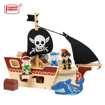 China Toy Wood Mini Pirates Ship Role Play Toys For Children 29.5*10.2*23 for sale