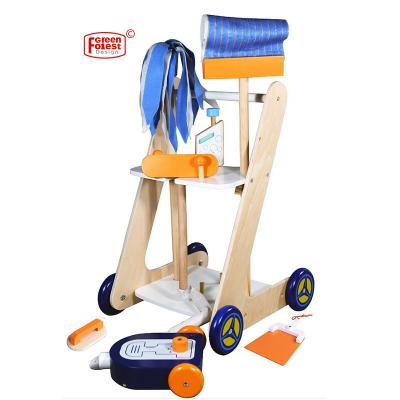 China Wooden Kindergarten Pretend Play Wooden Cleaning Set Educational Children's Speedy Cart Kit Toys for sale