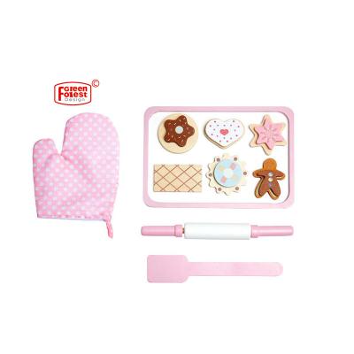 China Pink Color Wooden Girls Cooking Food Tools Toys Kitchen Pretend Play Set for sale