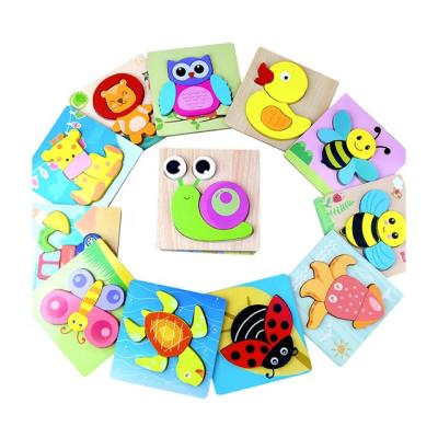 China Baby Wooden Puzzle 3d Puzzle Different Animal Types Cartoon Toy Diy Toy for sale