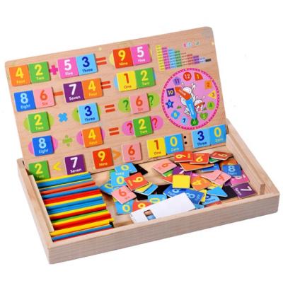 China Wooden Multifunctional Magnetic Counting Clock Learning Wooden Box Montessori Educational Toy for sale