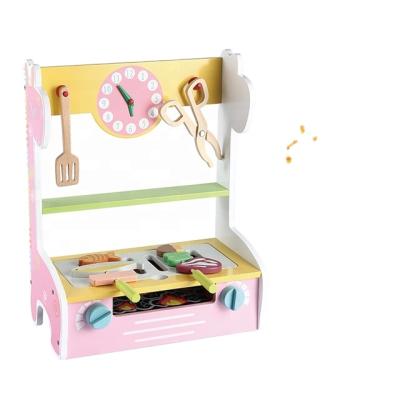 China Children Wooden Kitchen Toys Simulation Wooden Grill Pretend Play House Food Recognition Barbecue Rack for sale